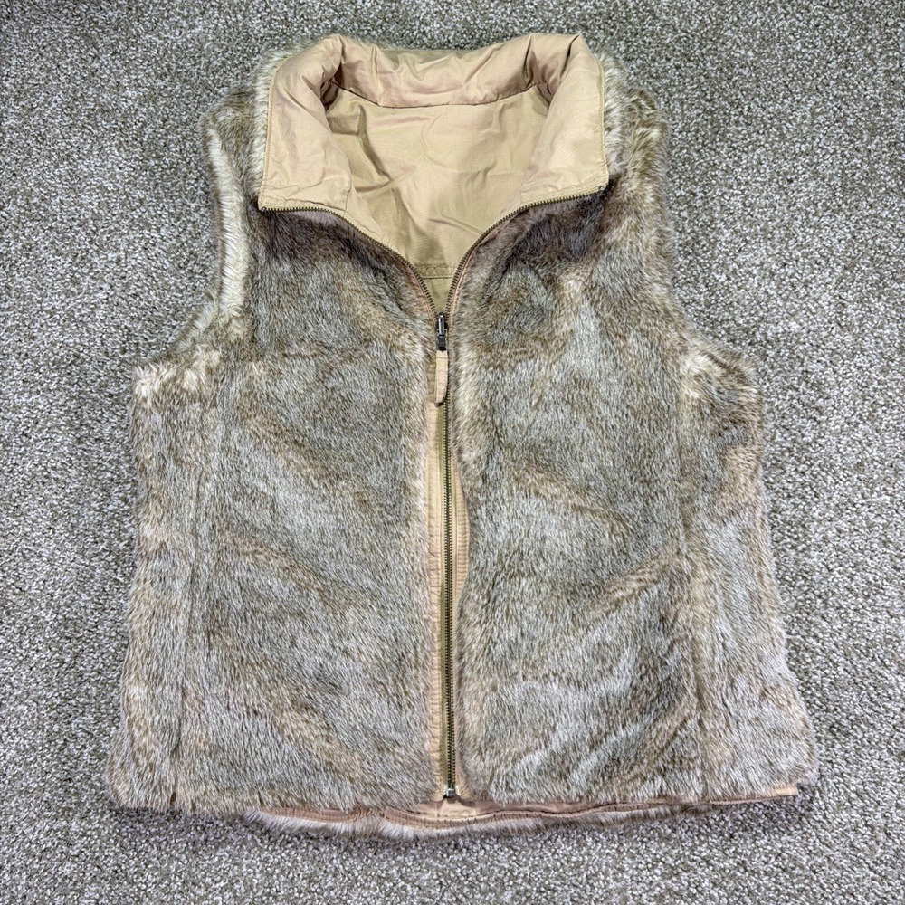 Vintage GAP Reversible Vest Womens Sz M Ivory Faux Fur Full Zip Pockets Outdoor